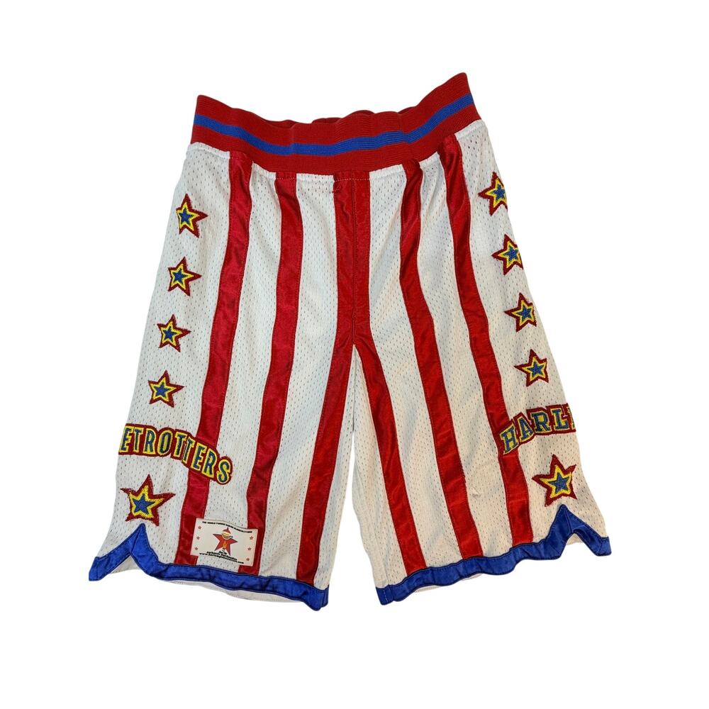 Vintage Harlem Globetrotters Youth L Basketball Shorts Red White Blue Mesh USA